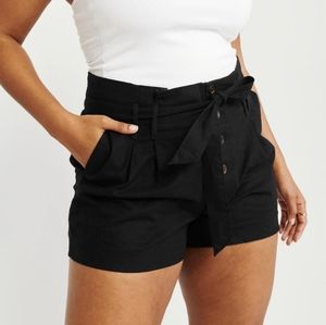 Black tie waist linen blend shorts